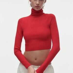 NWT ZARA CROP KNIT TURTLENECK SWEATER S